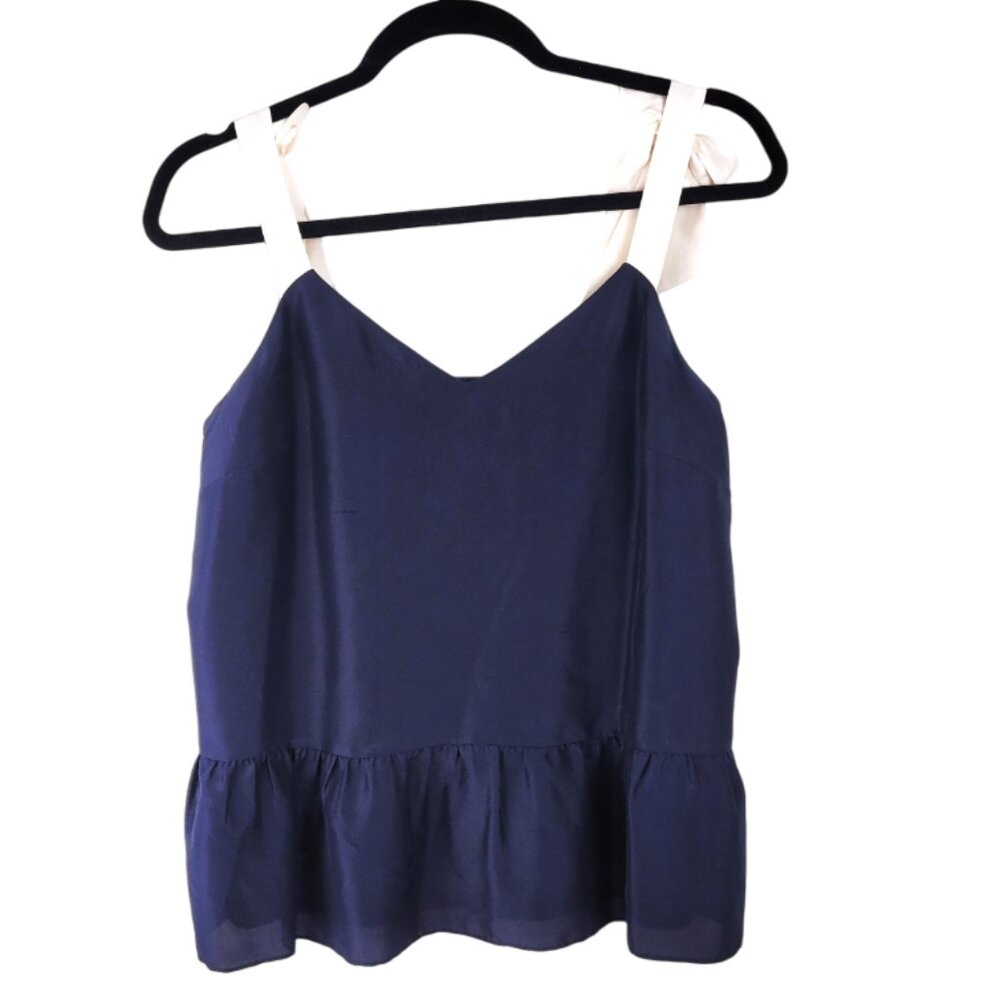 Silk J Crew Navy Blue Ribbon Tie Sleeveless Peplum Top size 2